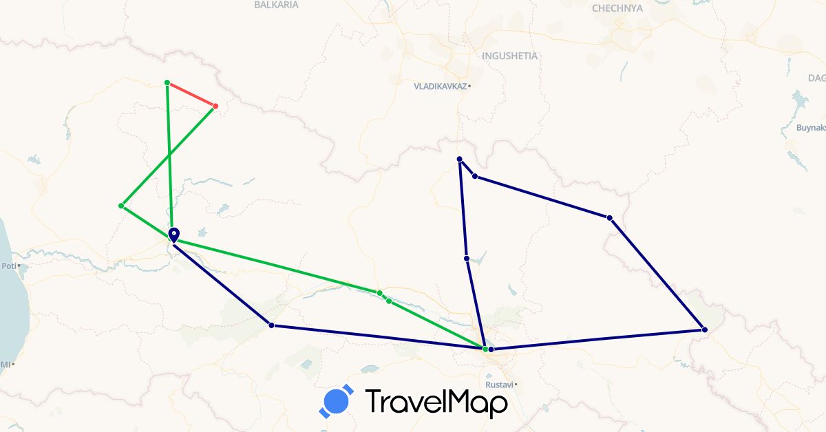 TravelMap itinerary: driving, bus, hiking in Georgia (Asia)